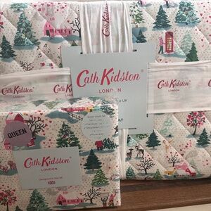 Cath Kidston London Cotton Christmas Shine Bright Cream Queen Quilt & Sheet Set
